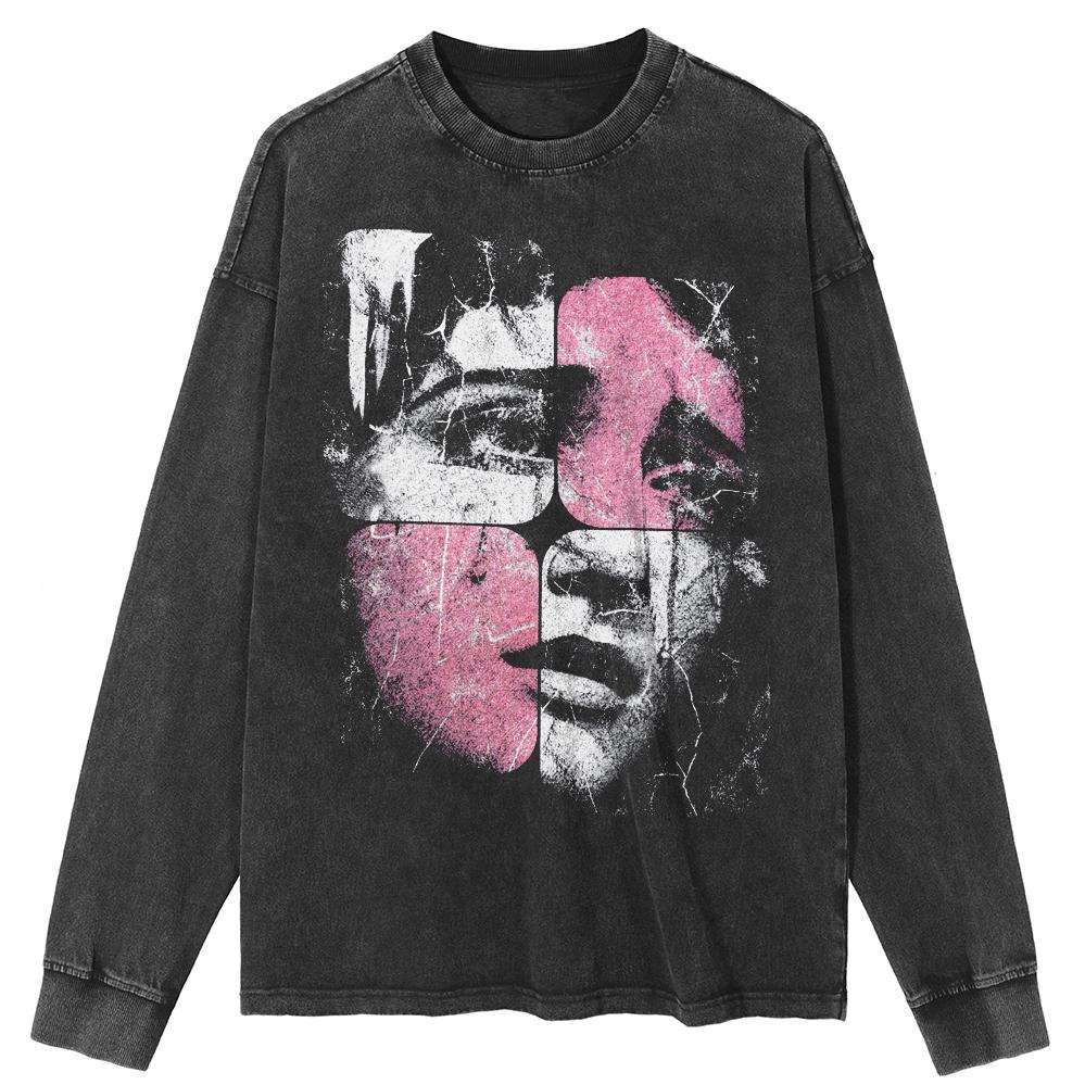 

Футболка уличная Puzzle Lady Graphic Washed Black, хлопковая, унисекс, топы, футболки, футболка больших размеров с длинными рукавами S чёрный