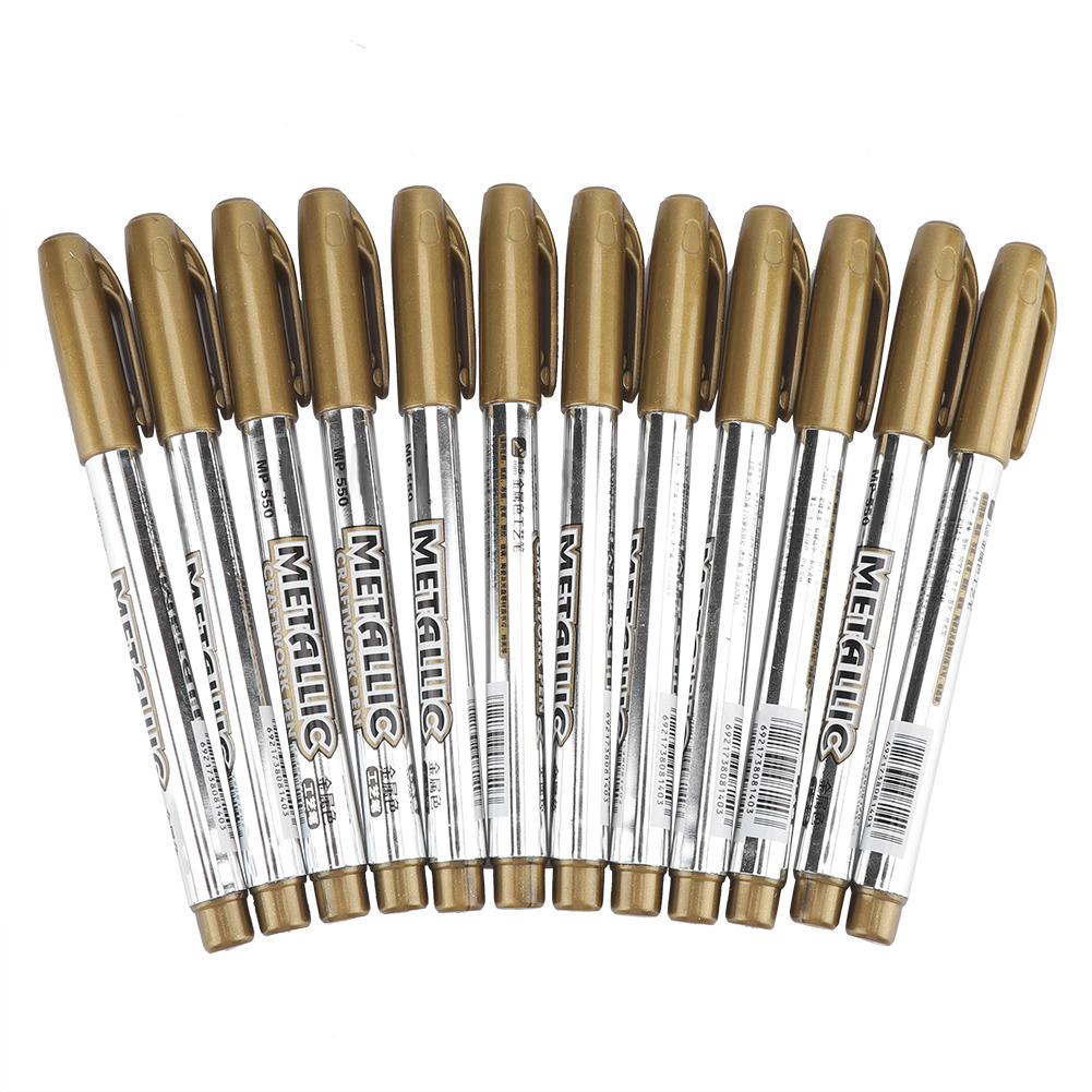 12Pcs Marking Pen Permanent Marker Greeting Cards Album Scrapbook   Writing Drawing (Golden)