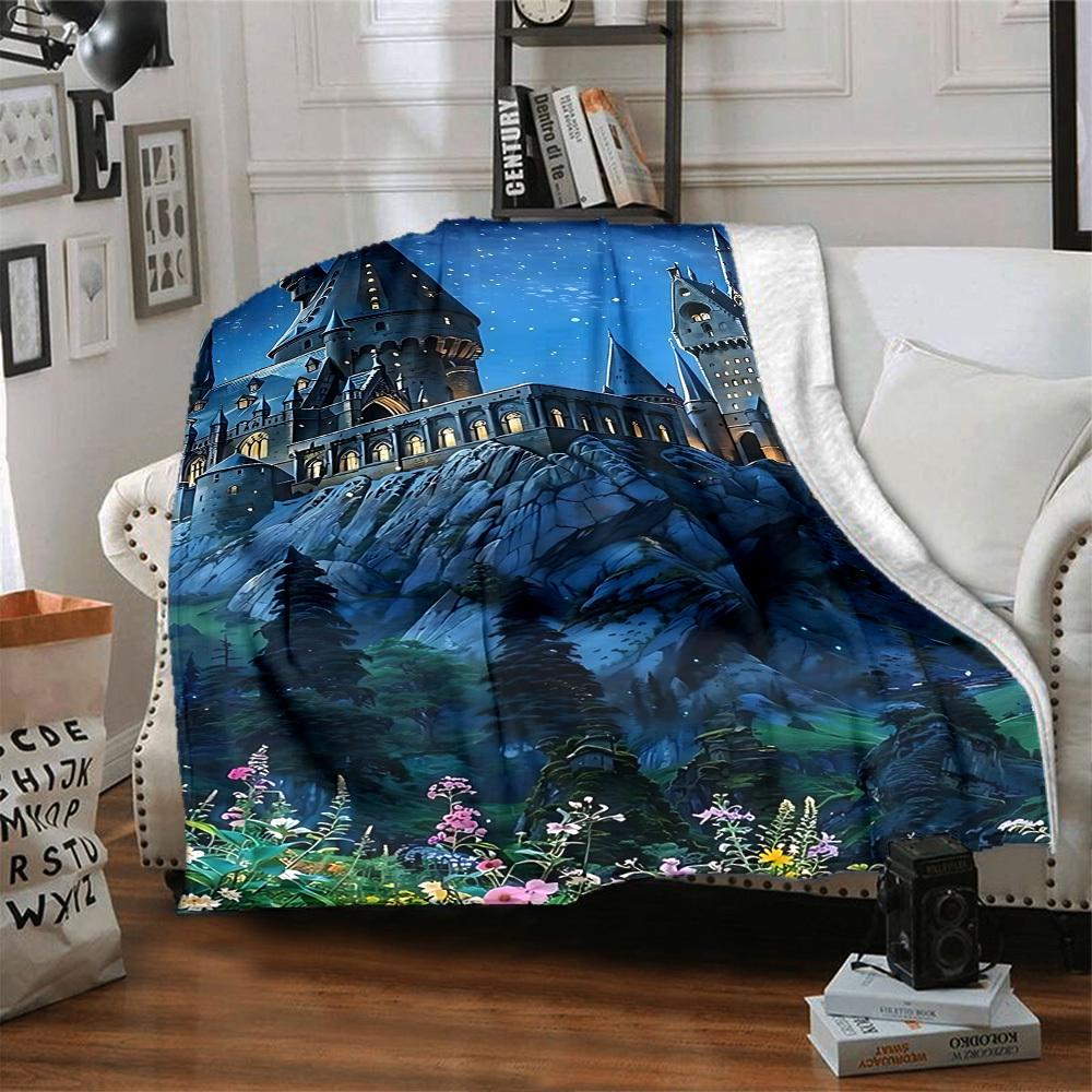 1pc castle tower Flannel Blanket Soft Warm Throw for Home, Office, Travel, All Season Cozy Bedding Gift, Office