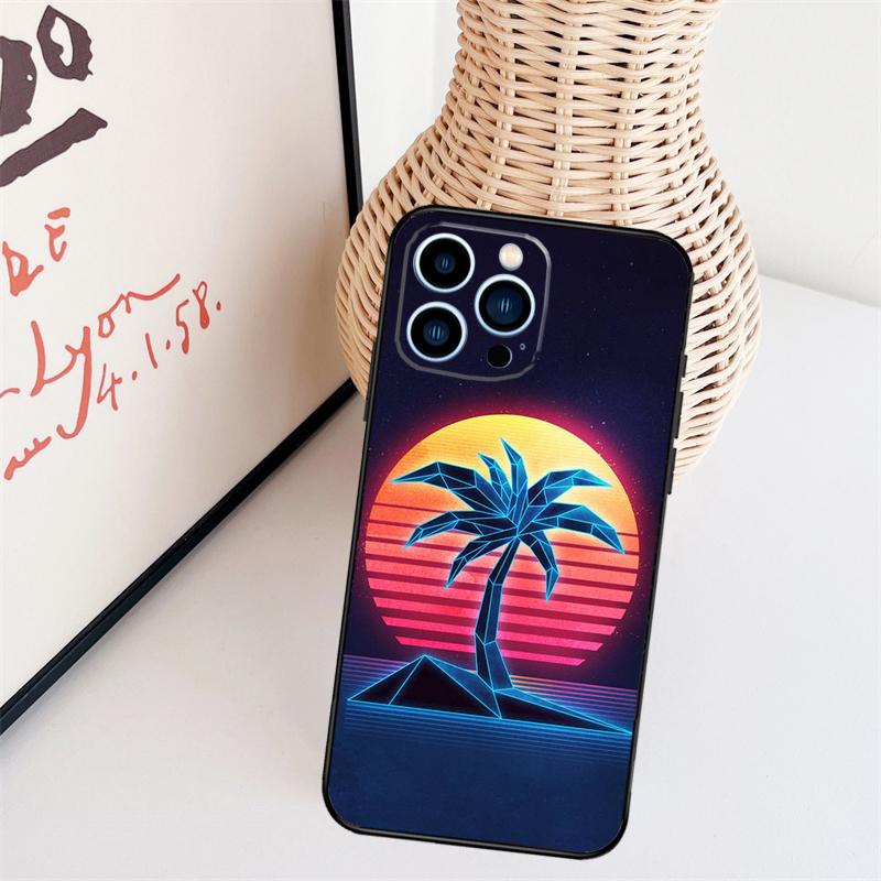 Retrowave Neon Palms Tree Phone Case For iPhone 17 Pro Max 16 15 11 13 12 14 Pro Max mini 15 16 Plus 16e 17 Air Cover