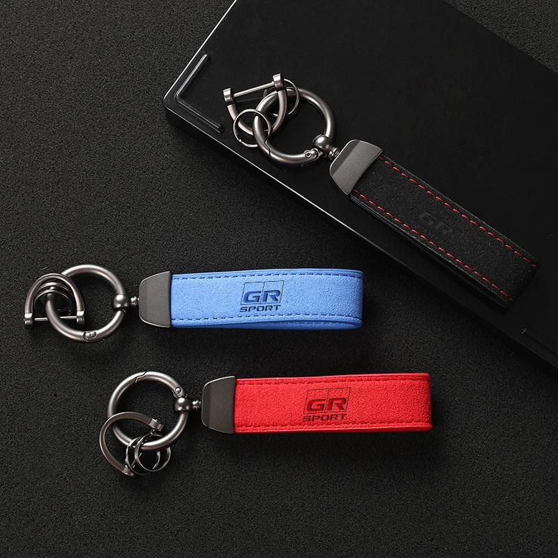 Suede Leather Car Keychain Key Rings Custom Gift 3D imprinting For Toyota GR GAZOO RACING Toyota Yaris Hilux Corolla Prius Car