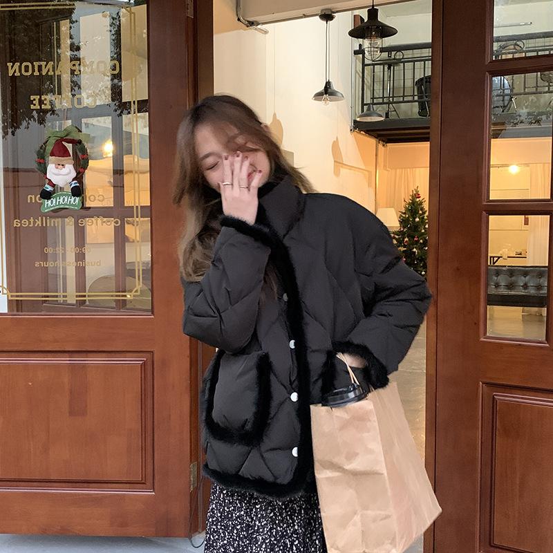 

Новая куртка из хлопка с воротником-стойкой в ромбовидную сетку для женщин, куртка из хлопка с воротником-стойкой для теплой зимы XXL