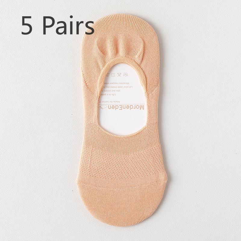 5 Pairs of Women's Spring and Summer Boneless Deodorant Absorbent Invisible Cotton Shallow Mouth Non Slip Socks