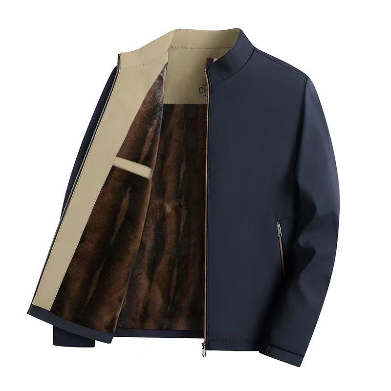 

Men s Stand Collar Spring-Autumn Jacket for Middle-Aged and Elderly (Plus Velvet, Sizes 40-80) XL/180