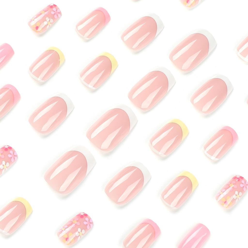 French Simple Floral Rectangular Wearable Nails - European & American Style Nail Art Tips