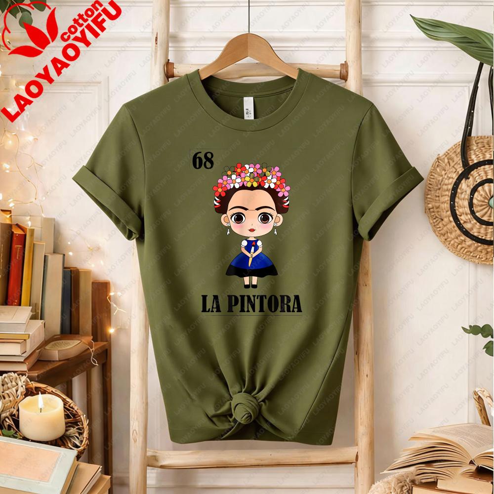 Cute Cartoons Chibi Frida Kahlo TShirt Mexican Artist Kawaii Graphic Tee Art Lover Gift Summer Clothes for Women Shortsleev