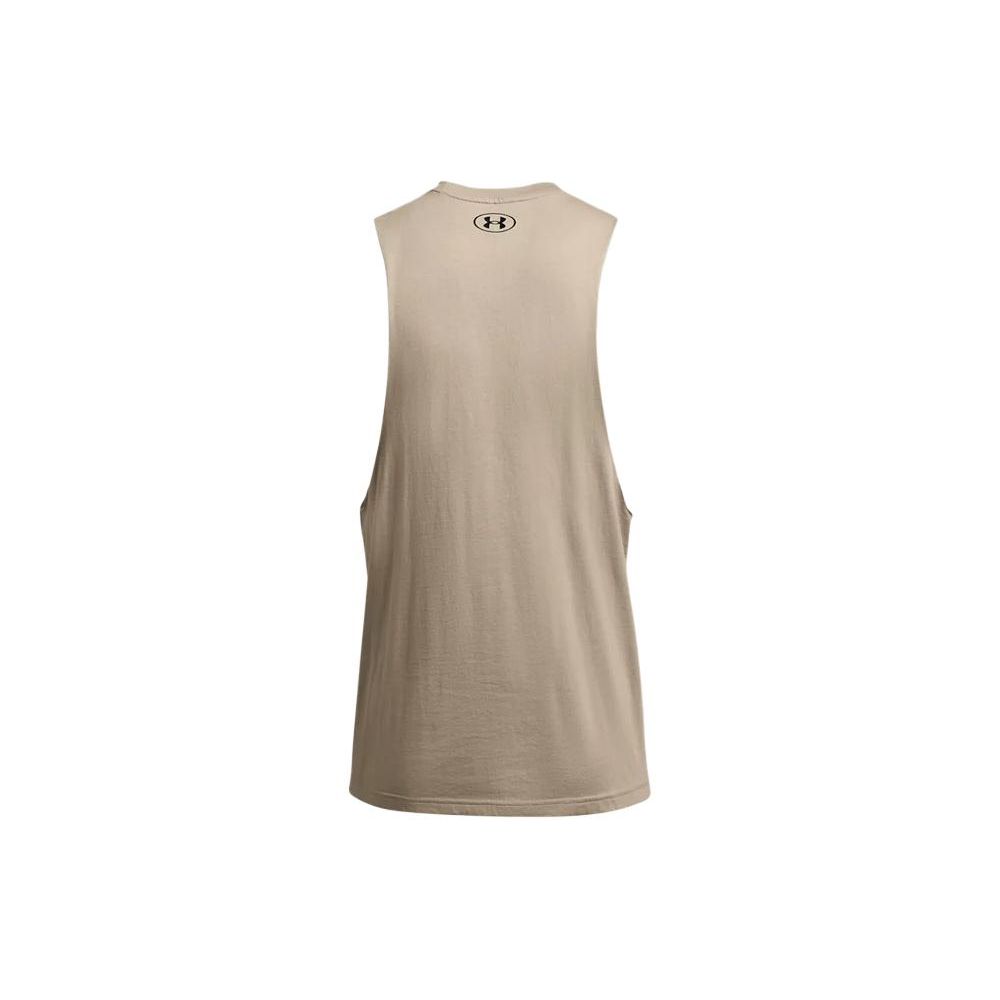 Under Armour Loose Fit Sleeveless Pullover With Logo Print And Side Slits Men Tops Khaki 1329286-203
