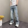 American micro-pull jeans boys autumn and winter design sense elastic waist loose straight trend versatile casual men's pants