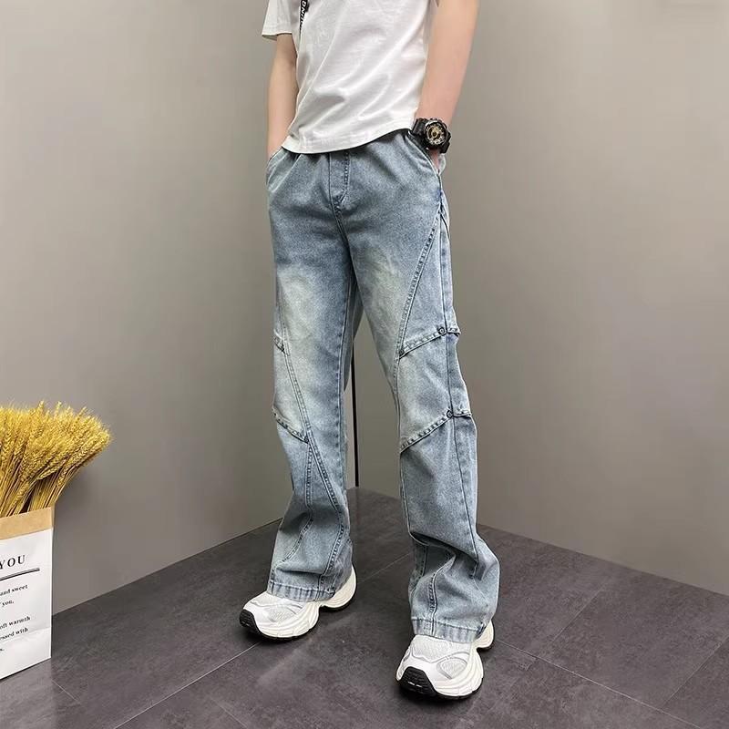 American micro-pull jeans boys autumn and winter design sense elastic waist loose straight trend versatile casual men's pants