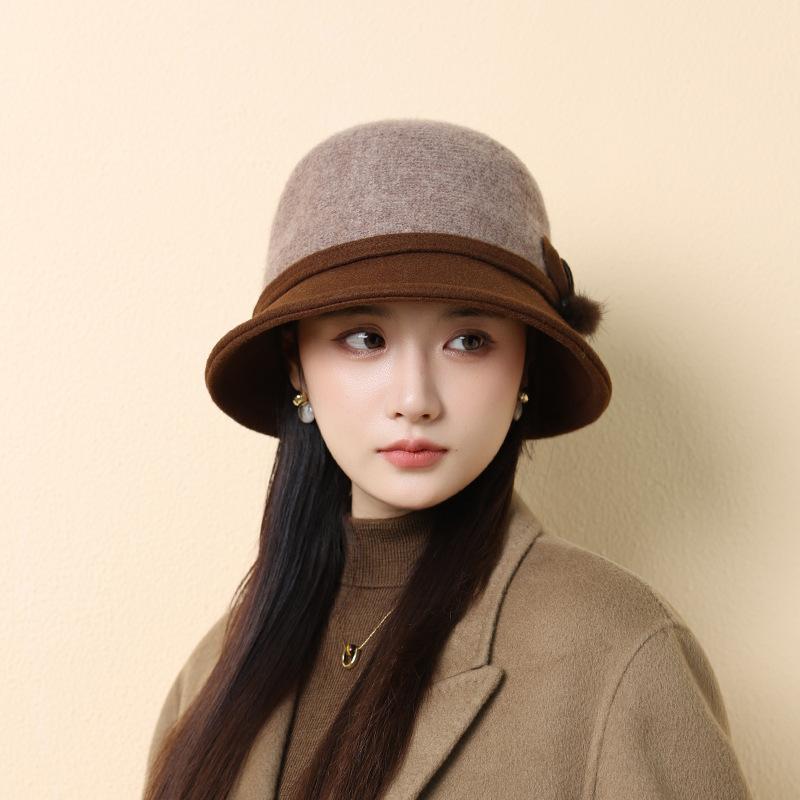 Autumn and Winter Hat Ladies Fleece Thickened Warm Bucket Hat Mother Elegant Knitted Basin Hat