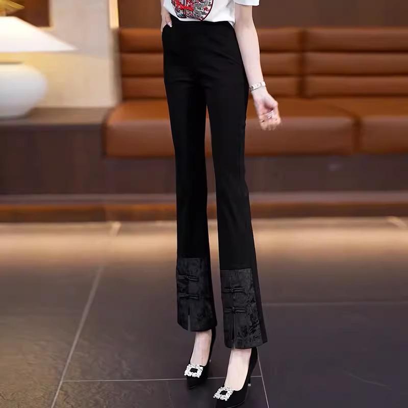 

Women s National Style Micro Flare Pants - Summer 2025 Fashion, Nine-Point Casual Fit, Small Size L (for 105-115 kg) чорний