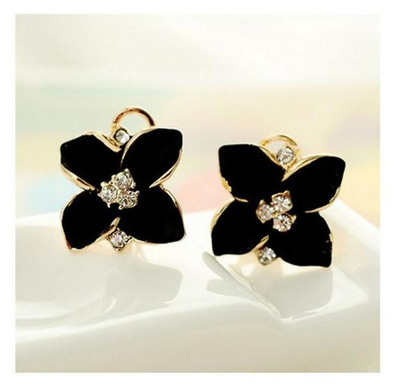 Brincos de Tachinha Camélia Cristal Azul Royal Fosco com Strass - Joias de Estilo Coreano para Mulheres