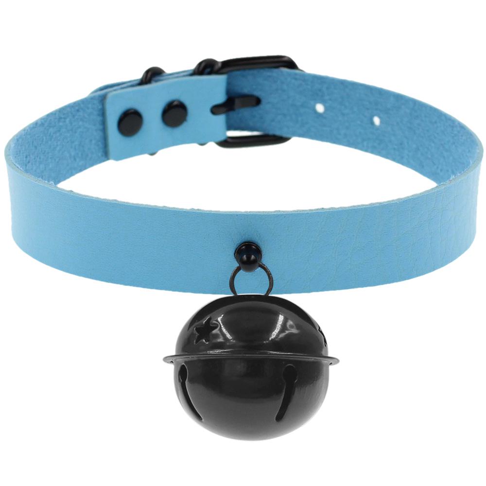 Harajuku Stylish Black PU Leather Collar with Bell Pendant Necklace