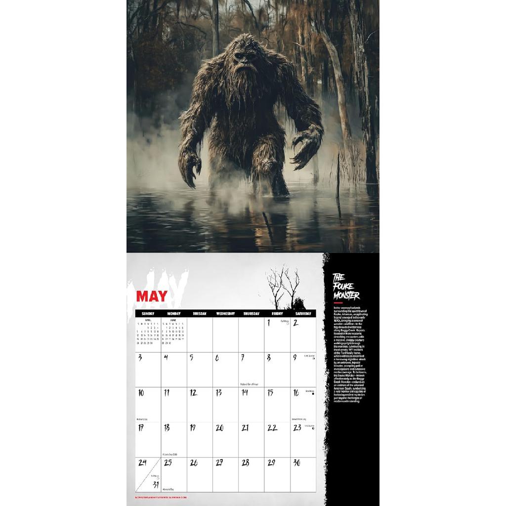 2026 Monsters & Mysteries Calendar - 12" x 12" - Featuring famous Cryptids & Urban Legends from around the world!
