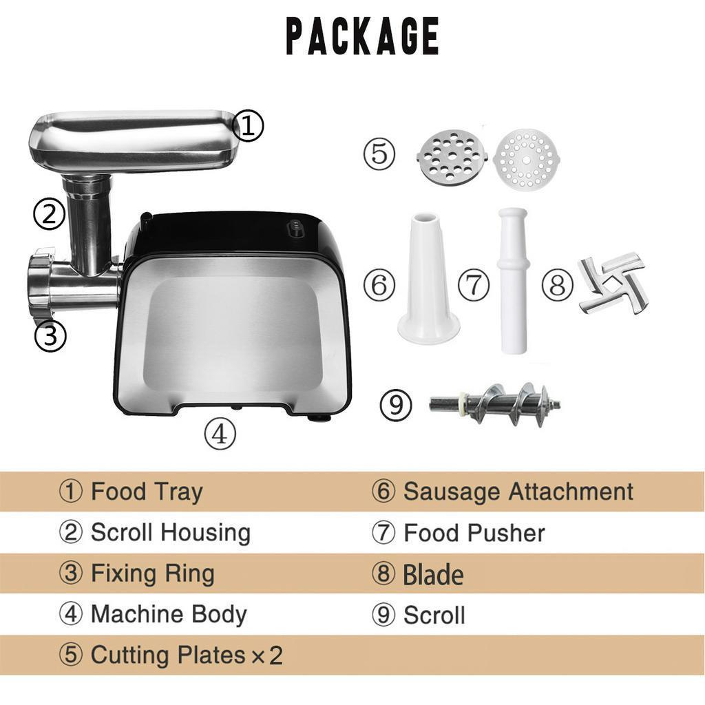 Electric Meat Grinder 100% Stainless Steel Multifunction Food Chopper Sausage Stuffer Appliance for Kitchen 3000W