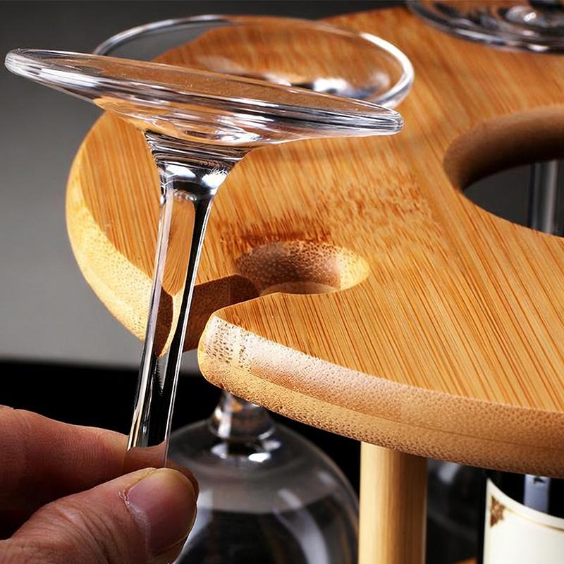 Bamboo Wine Glass Rack - Hanging Shelf Organizer For Home Bar Restaurant