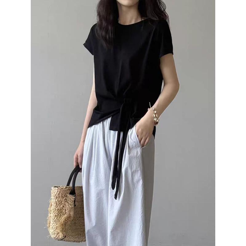 Yeni Düz Renkli Askılı Kısa Kollu Yuvarlak Yaka Birleştirilmiş Bol İnce Moda Üst