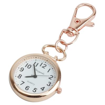 Prendre Nurse Watch, Pocket Watch, Keychain with Lobster Claw, Simple Design, Fits Backpacks, Bags, Pockets, and School Bags (Pink Gold and Black)