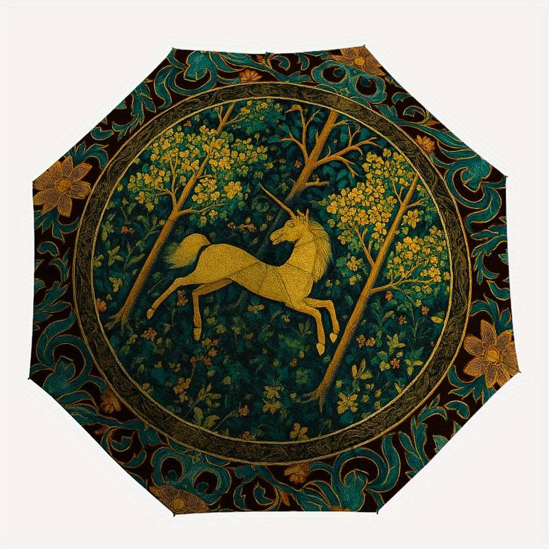 Unicorn Forest Tapestry: Medieval Fantasy Wall HangingUmbrella, Portable 3-Fold Compact Umbrella for Men & Women Gift