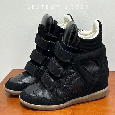 Yeni Süet Deri Kadın Spor Ayakkabıları Cırt Cırtlı Bağlama Yürüyüş Botu Günlük Spor Ayakkabıları 8CM Yükseltici Sonbahar Yuvarlak Burun Bilekte Bot