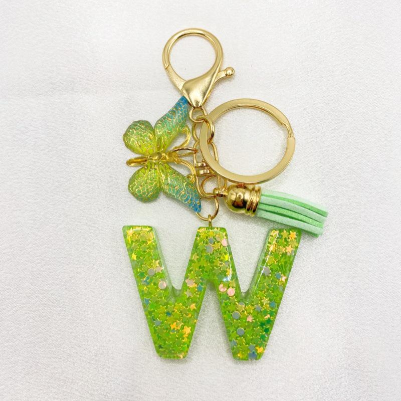 26-Letter Alphabet Resin Keychain with Star Sequins & Tassel Charm