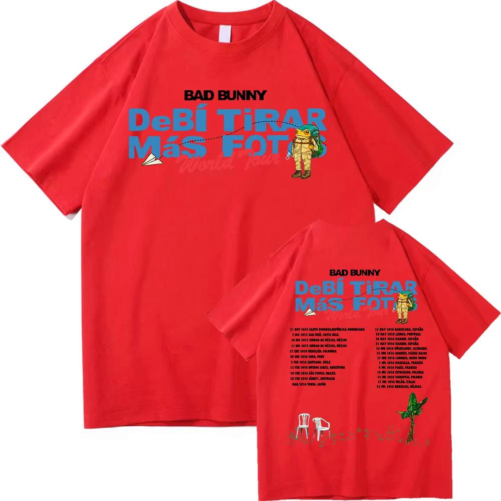 Bad Bunny Deb Tirar Ms Fotos World Tour 20252026 Tshirt Funny Vintage Frog T Shirt Unisex Women High Quality Cotton Tees Shirts