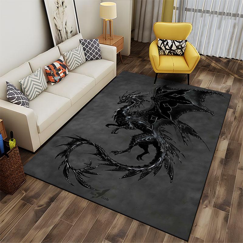 "Black Dragon Fantasy Art Carpet" suitable as a non-slip mat for the living room or bedroom sofa