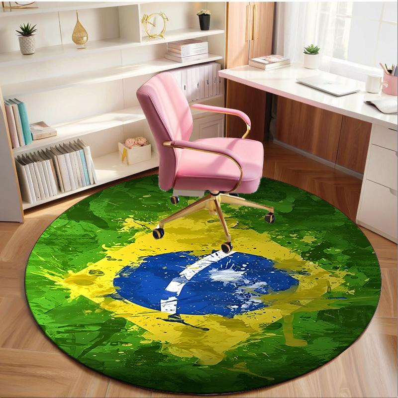 1PC round rug Brazil Artwork Printed Round Area Rug ,Rug For Home Office, Round Chair Rug, Decorative Carpet Fan gifts Christmas gift
