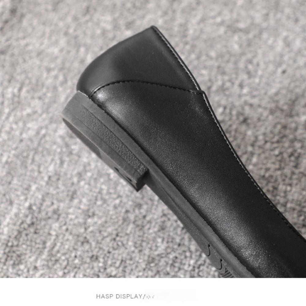 Women's Black Pointed-Toe Work Shoes - Soft Leather Shallow Mouth, Flat Soft-Soled, Comfortable for Interview/Flight Attendant, XCY36-357