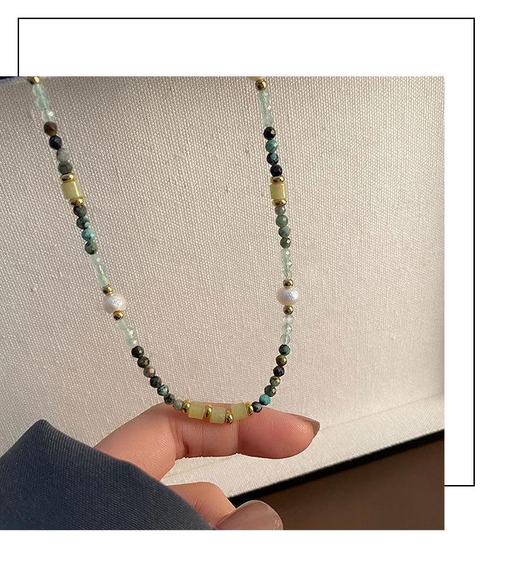 Colorful Natural Stone & Baroque Pearl Crystal Choker Necklace In Titanium Steel