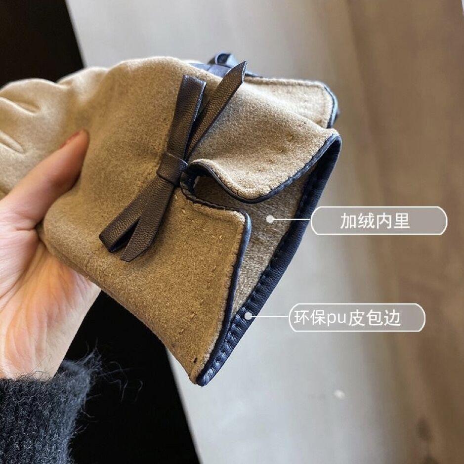 Gloves winter female Korean version cute bow velvet thickened autumn riding electric car cold protection warm touch screen wholesale