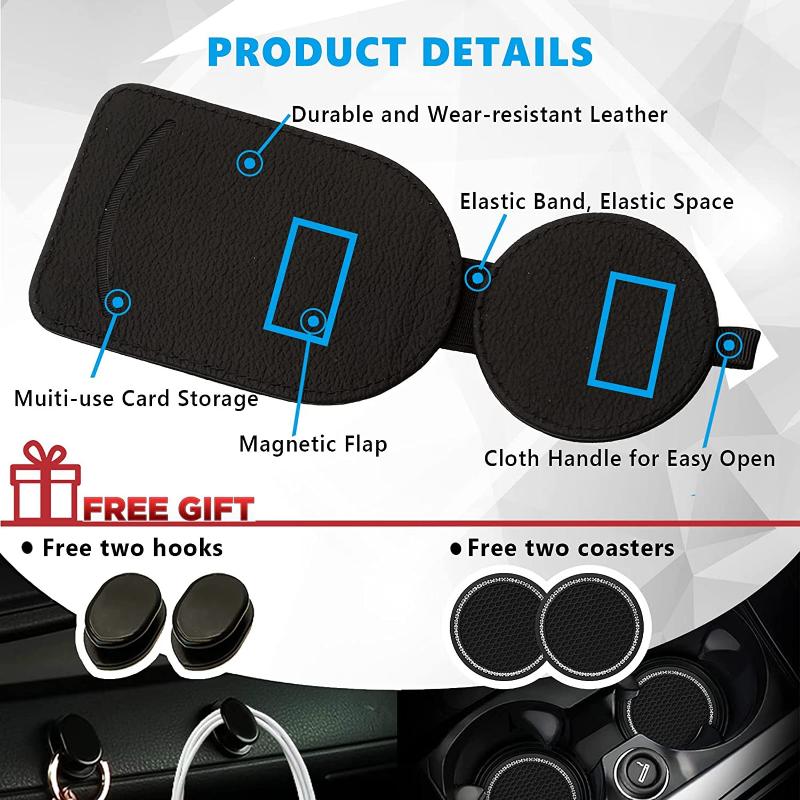 Sunglass Holder for Car Visor,Magnet Sunglasses Holder for car,Leather Car Sunglass Holder,Visor Sunglasses Clip with Storing Glasses Cards