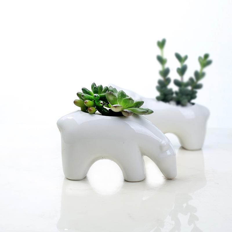 Scandinavian Style Ceramic Succulent Flower Pot, Creative Office Desktop Polar Bear Couple Green Plants Animal Potted Plants