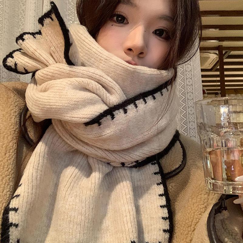Angola red imitation cashmere hemming high-end knitted wool scarf student couple winter warm scarf