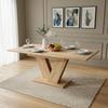 Table à manger extensible 140/180*80 cm, adaptée pour 4-6 personnes, table à manger rectangulaire, plateau épaissi, pieds en forme de V, style simple, couleur chêne
