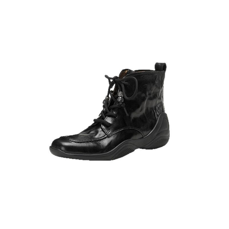 Leather Martin boots women's slope heel lace-up casual boots 2025 autumn and winter models square head side zipper hand grab versatile short boots