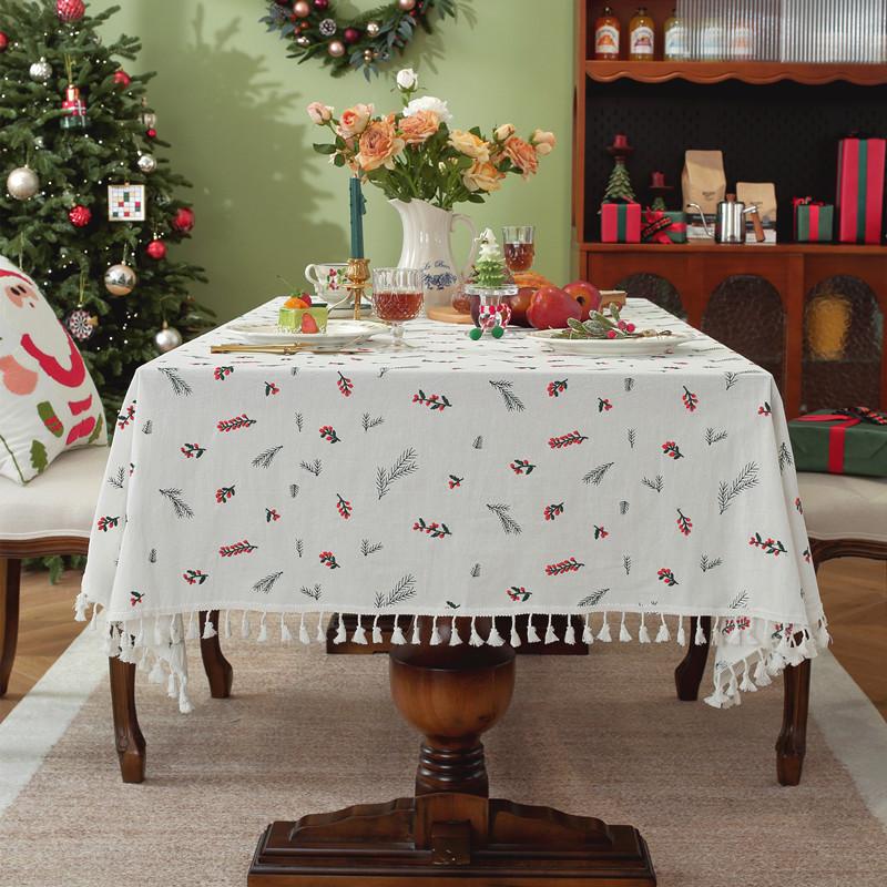 

Cotton Embroidered Christmas Restaurant Tablecloth Ins Skirt Lotus Leaf Edge Coffee Table Cover Factory 90x90
