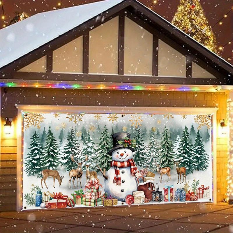 1 Stück 2D flach, Weihnachts-Garagentorbanner - Polyester, perfekt für winterliche Outdoor-Feiertagsdekorationen, kein Strom erforderlich