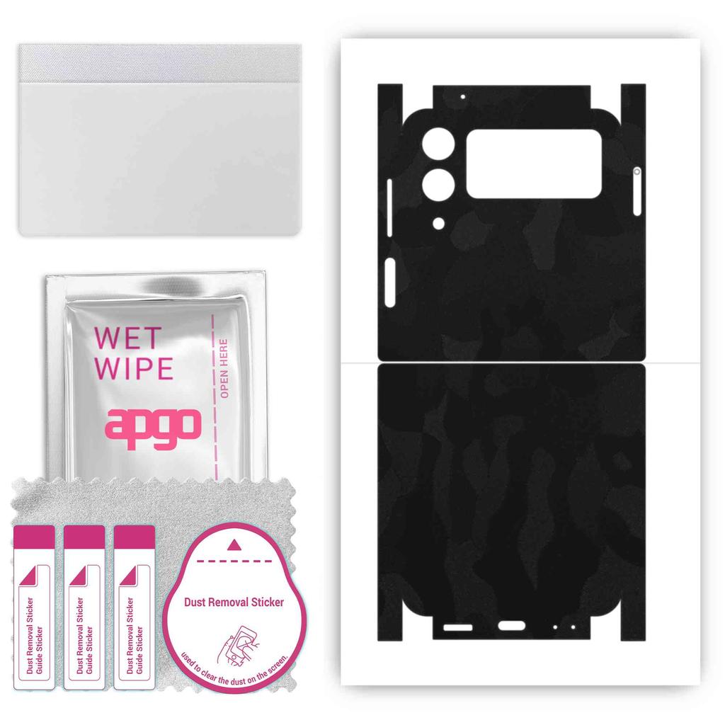 apgo Protective Skin Sticker for the Back+sides Compatible with Samsung Galaxy Z Flip4, Full Wrap Film, Foil, Vinyl - Pattern Black Camo