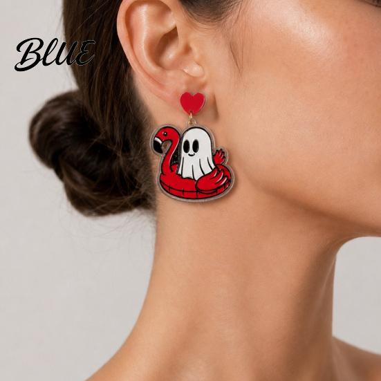Heart Shaped Ornament Earrings 1 Pair Summer Halloween Ghost for Women Cute Lightweight Comfortable Earring Dangles Pool Float Dangle Drop Earrings,