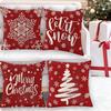 Christmas Pillowcase, Red Pillow Cover Farmhouse Snowflake Christmas Linen Pillowcase Suitable For Sofa Home Decoration