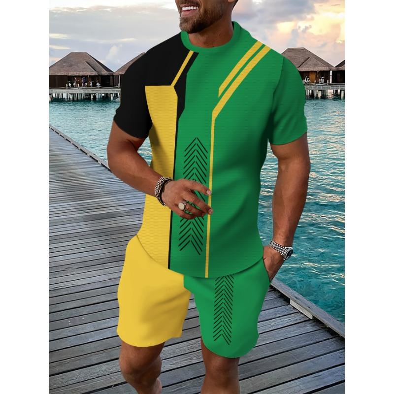 Casual Sports Suit Breathable Outdoor Men's T-shirt Shorts Summer Print Adult Suit, PLUS SIZE