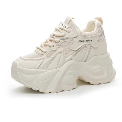 Fashion Mesh Hollow Leather 8cm Increase Platform Sneakers Women Fashion Soft Sole Women's Shoes Spring Autumn Sports Zapatos De Mujer