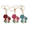 Bling Rose Keychain for Women Rhinestone Flower Keyring Accessory Sparkling Bag Charm for Purse