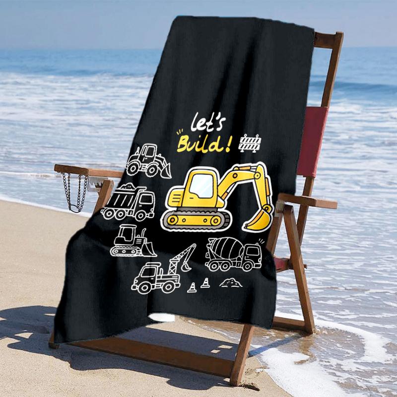 Ultra-Soft Beach Towel with Excavator Theme,Ideal for Pool - Camping, Diving - Perfect Travel Essential, Vibrant Beach Towel.