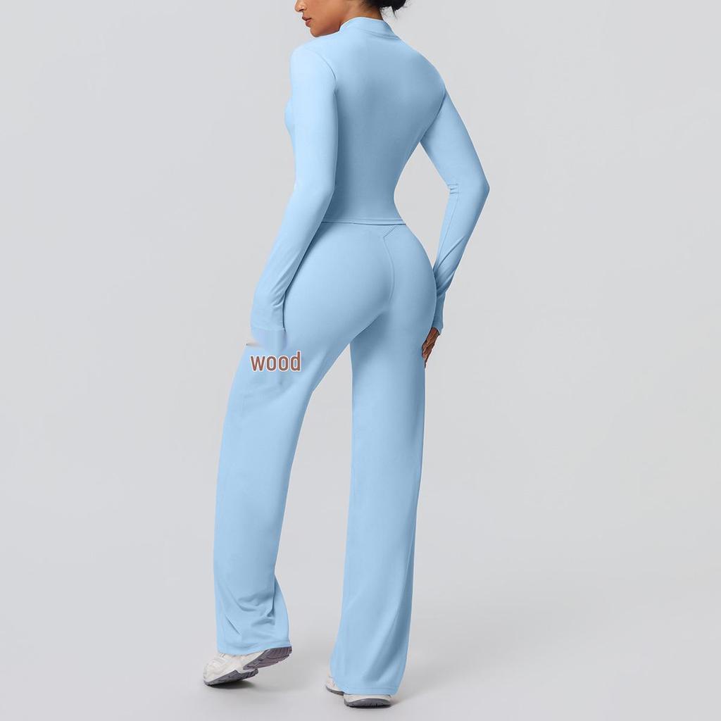 European-American Nude Feel Sports Jacket and Slimming Yoga Pants Set