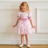 Baby Girls Formal Dress Floral Print Puff Sleeve Tulle Gown Birthday Party Wedding Events