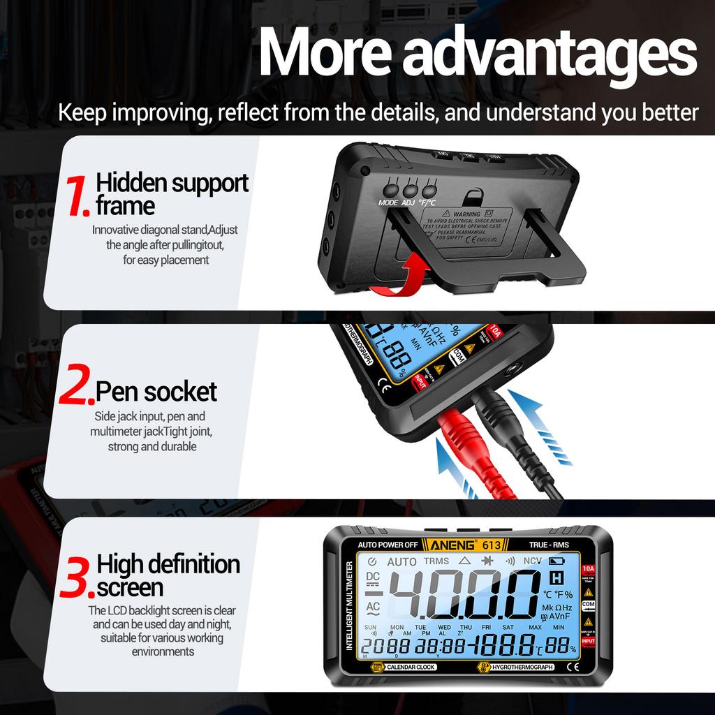 ANENG 613 3 In 1 Smart Multimeter Perpetual Calendar Temperature Hygrometer 4000 Counts Digital