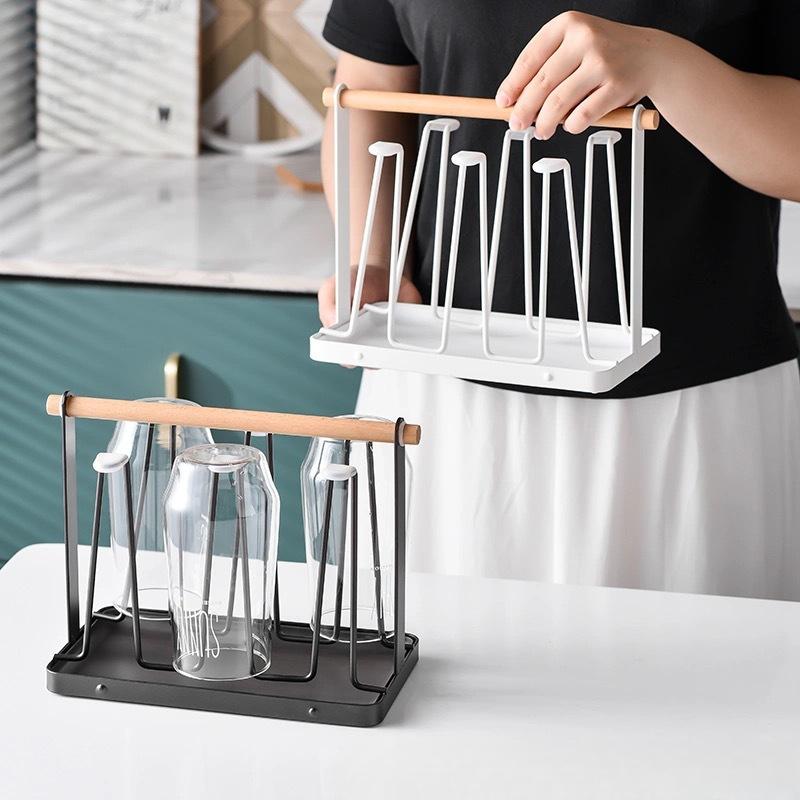 Iron Art Drain Cup Holder, Household Portable Water Cup Holder, Drain Holder with Tray, Living Room, Kitchen, Cup Storage