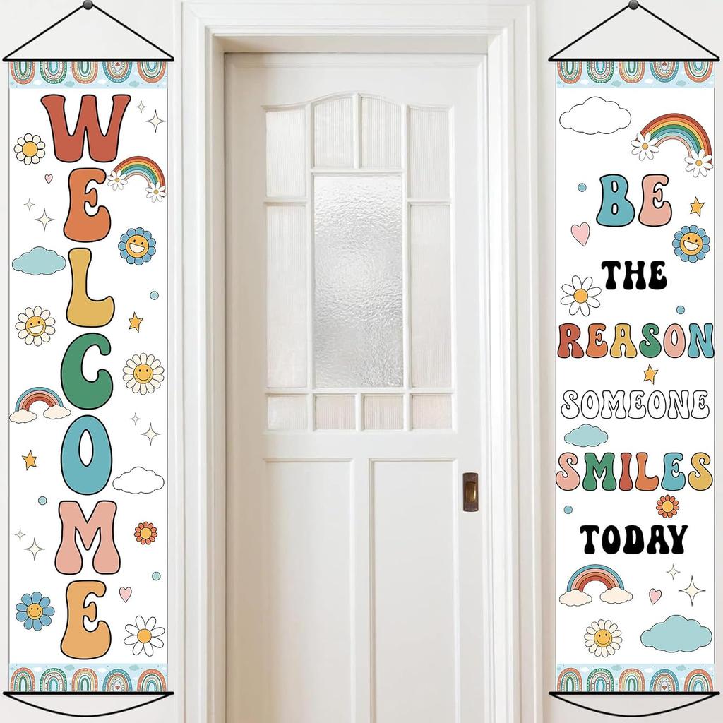 2pcs Boho Rainbow Welcome Banner Classroom Door Decorations Back To School Banner Positive Motivational Colorful Classroom Supplies for Teachers